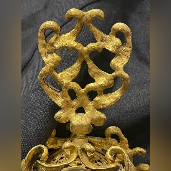 VTG. ORMOLU HOLLYWOOD REGENCY
AMBER BEVELED GLASS FILIGREE
PERFUME BOTTLE 10"x5" - Picture 5 of 8